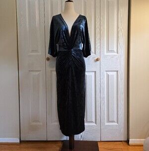 Velvet Twist-Front Midi Dress - Deep Teal